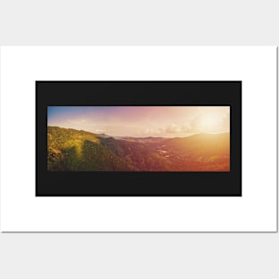 Aerial view of scenic sunset over jungle mountains at Ko Samui island Posters and Art